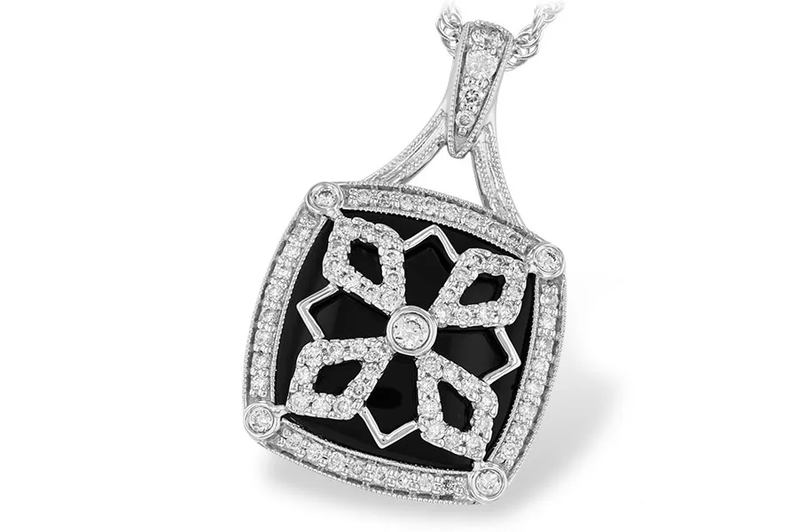 Diamond & Onyx Necklace in white gold