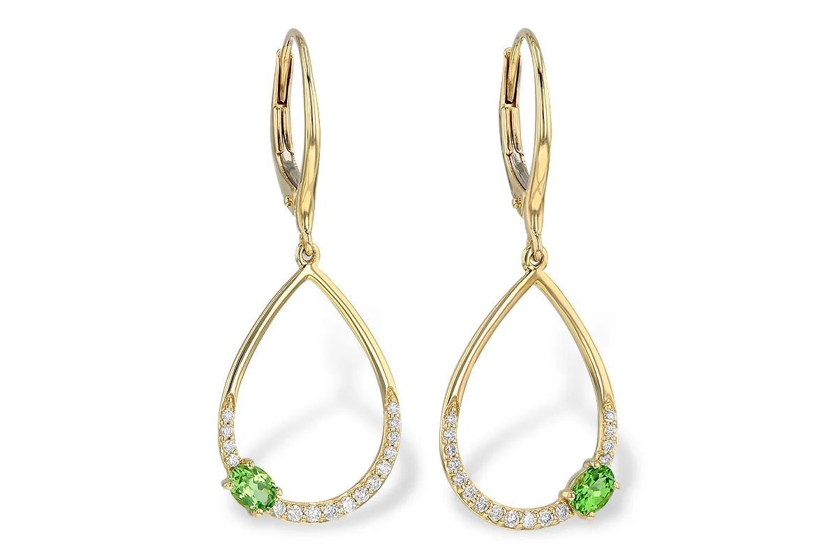 Green Garnet Earrings in yellow gold