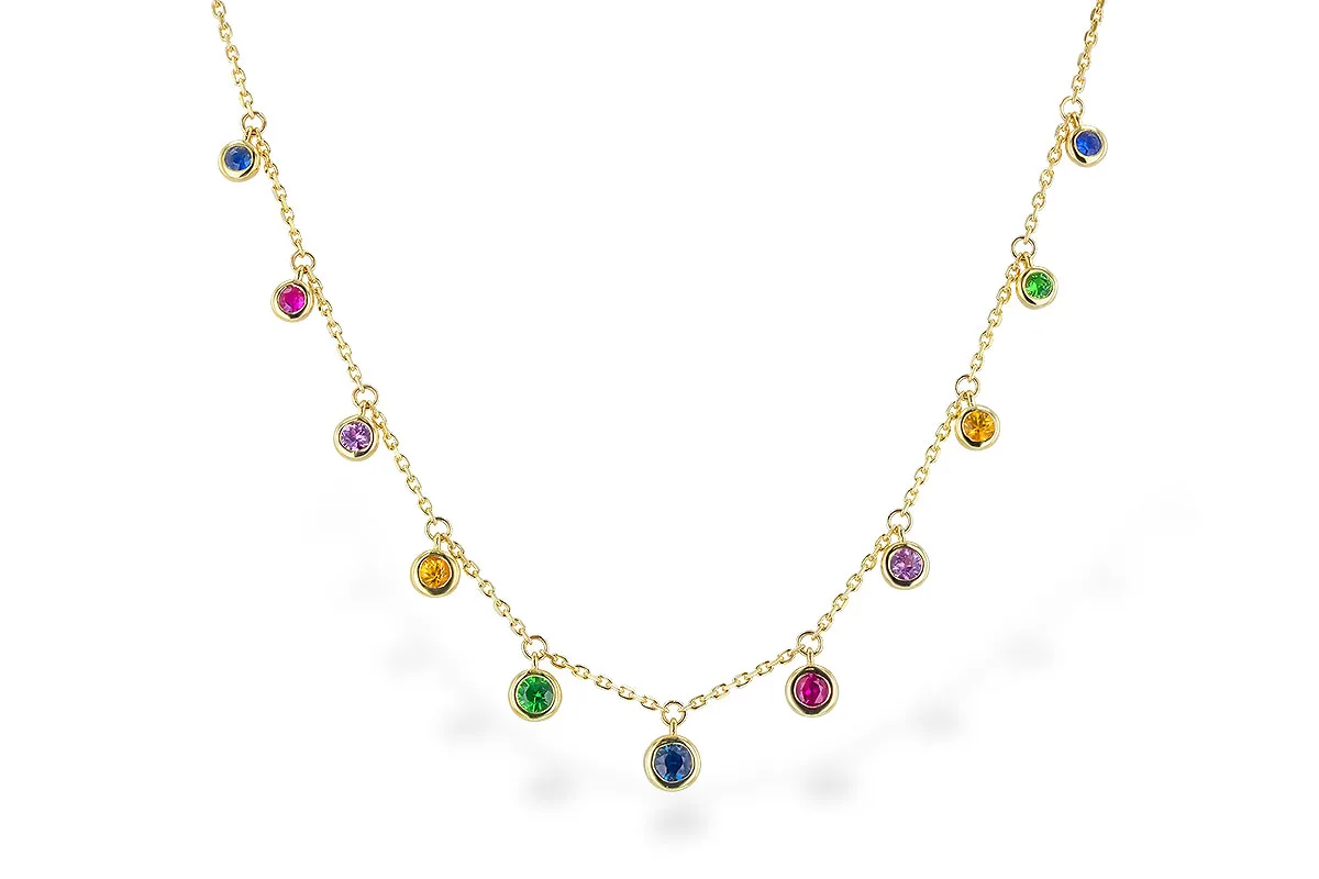 Multi-Color Gemstone, Sapphire & Green Garnet Necklace in yellow gold