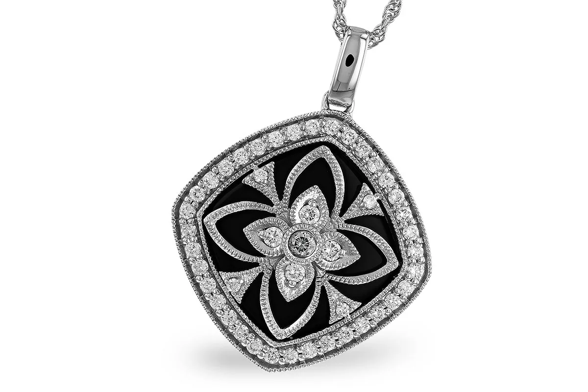 Diamond & Onyx Necklace in white gold