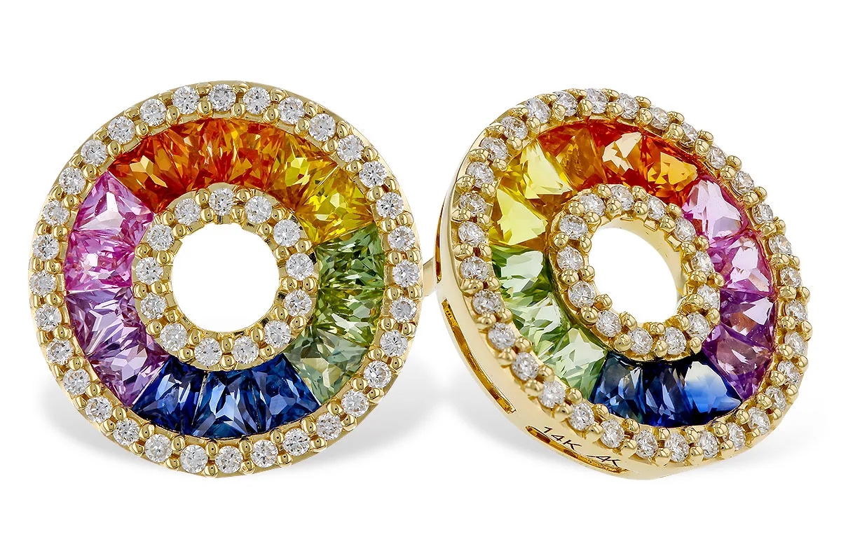 Multi-Color Gemstone & Sapphire Earrings in yellow gold