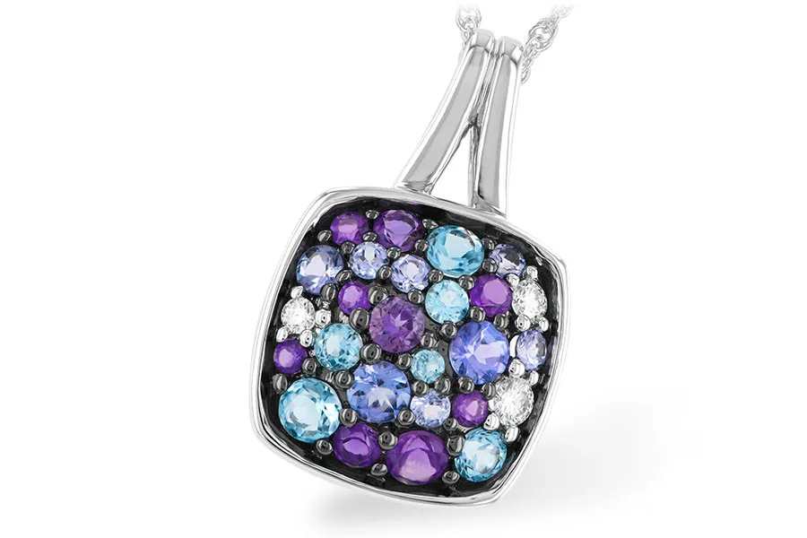 Multi-Color Gemstone Necklace in white gold