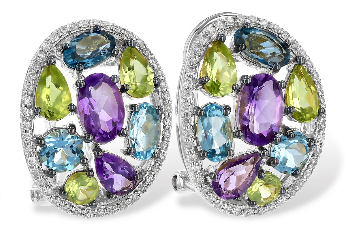 Multi-Color Gemstone Earrings in white gold