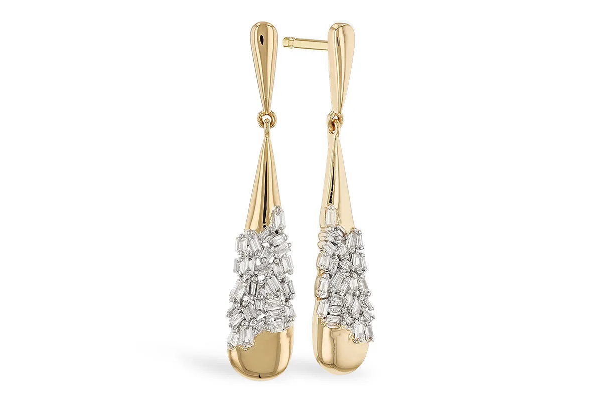 Baguette Diamond & Diamond Earrings in yellow gold