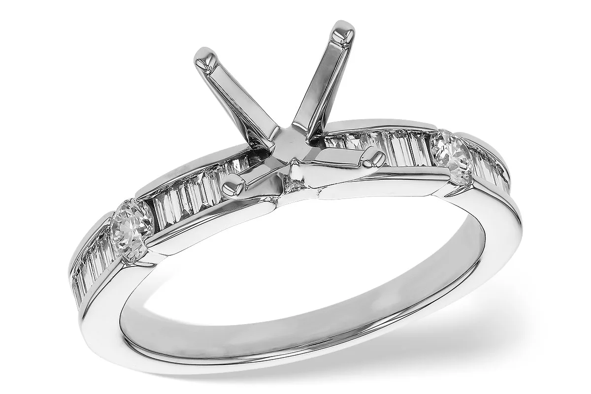 Diamond & Baguette Diamond Semi-Mount Engagement Ring in white gold