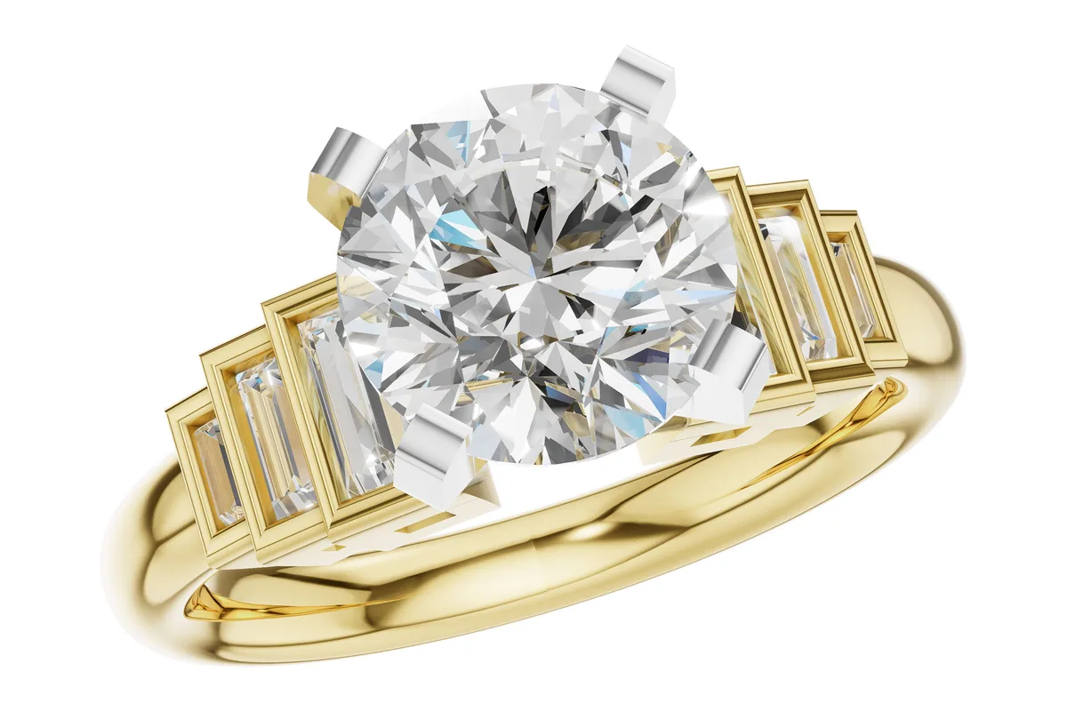 Diamond & Baguette Diamond Semi-Mount Engagement Ring in yellow gold