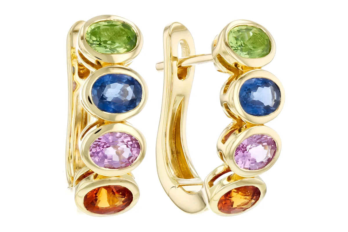 Multi-Color Gemstone & Sapphire Earrings in yellow gold