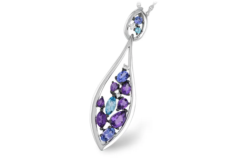 Multi-Color Gemstone Necklace in white gold