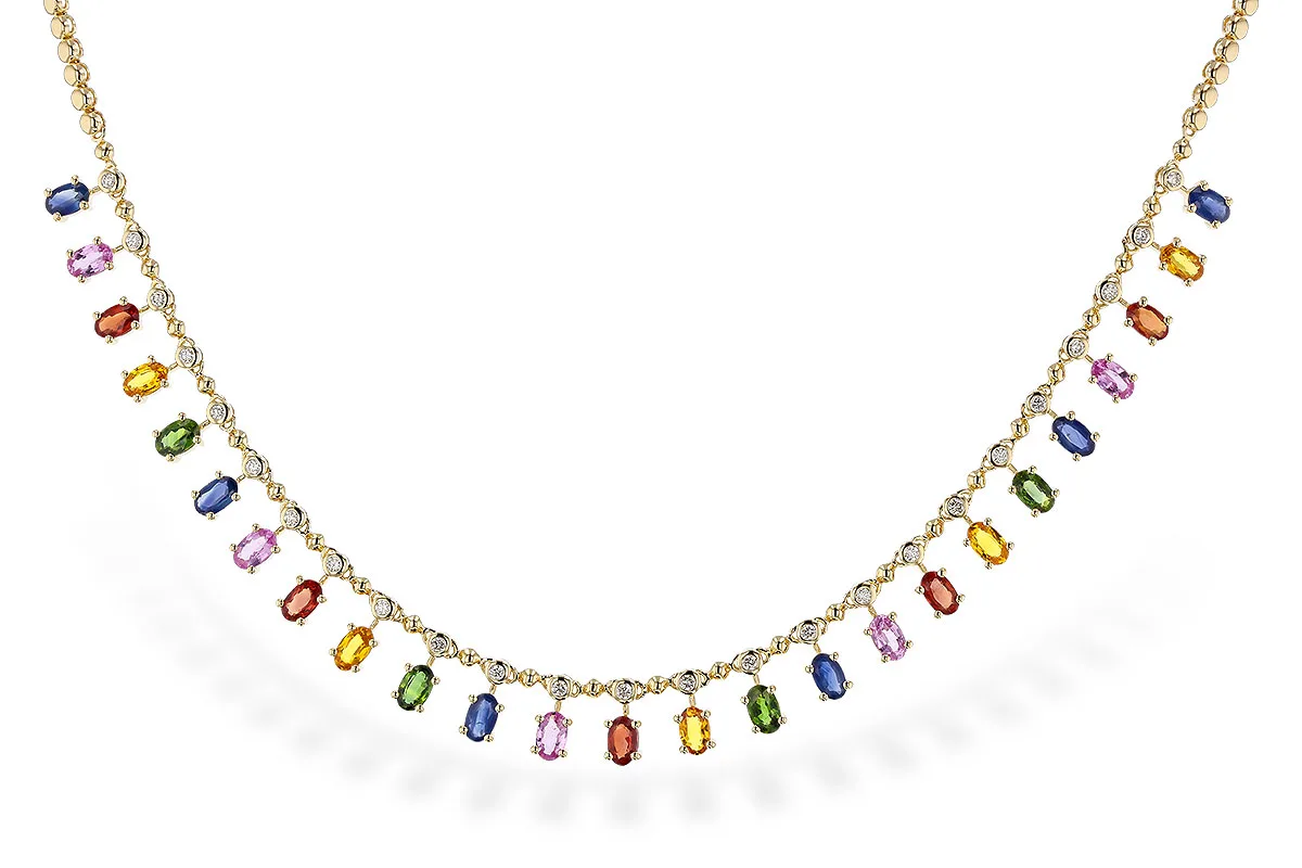 Multi-Color Gemstone & Sapphire Necklace in yellow gold