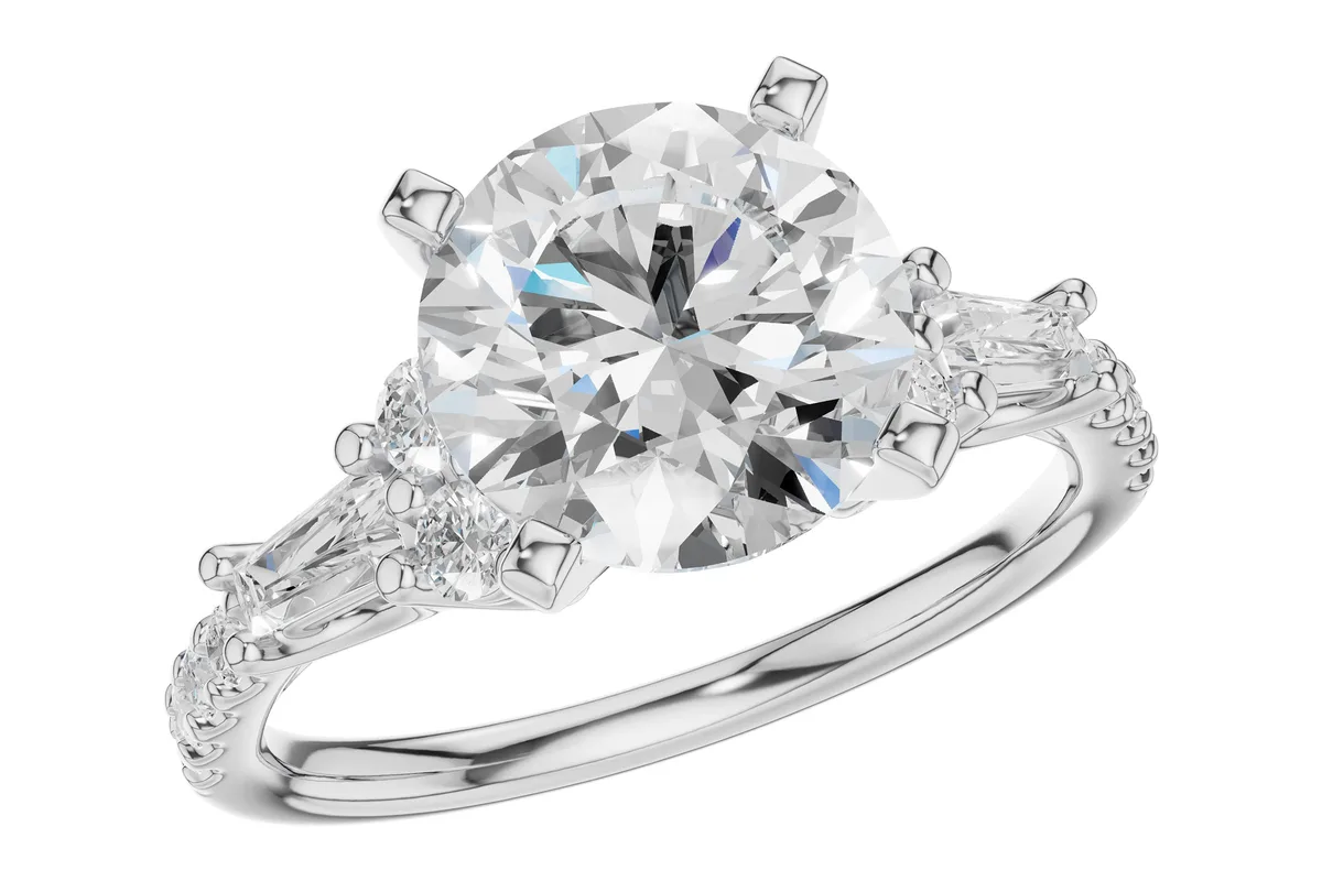 Diamond & Baguette Diamond Semi-Mount Engagement Ring in white gold