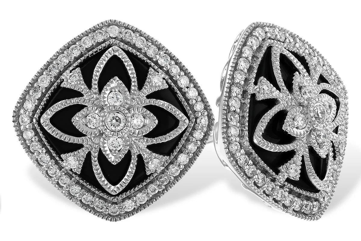 Diamond & Onyx Earrings in white gold