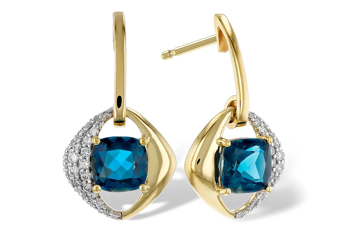 London Blue Topaz Earrings in yellow gold