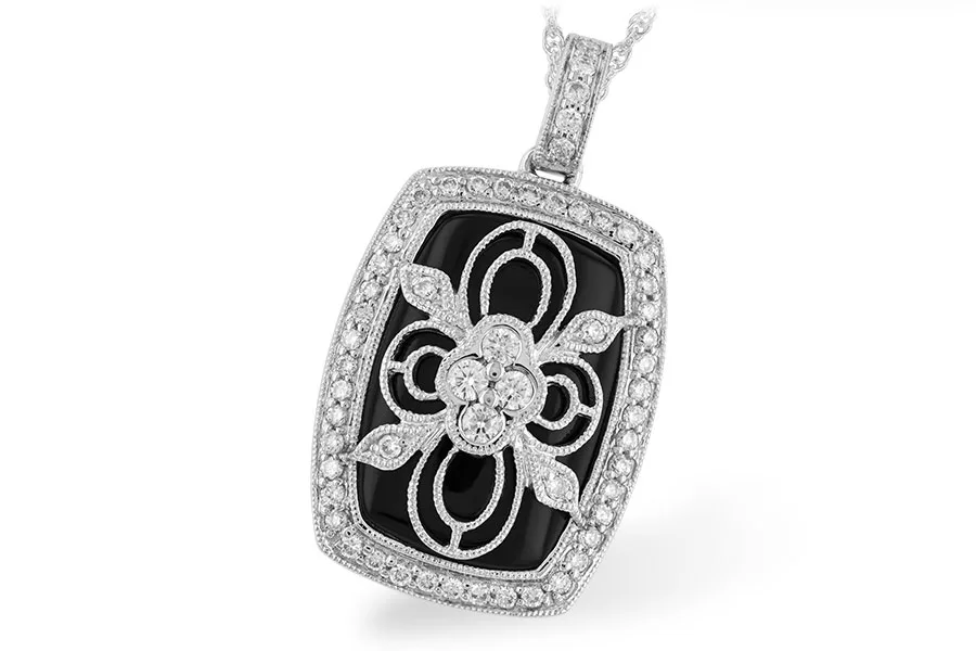 Diamond & Onyx Necklace in white gold