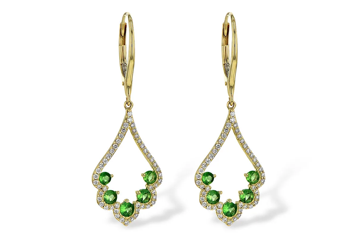 Green Garnet Earrings in yellow gold