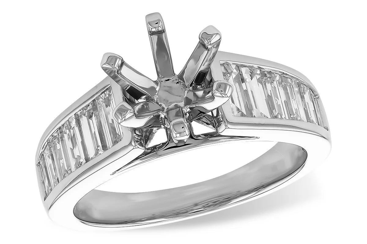 Diamond & Baguette Diamond Semi-Mount Engagement Ring in white gold