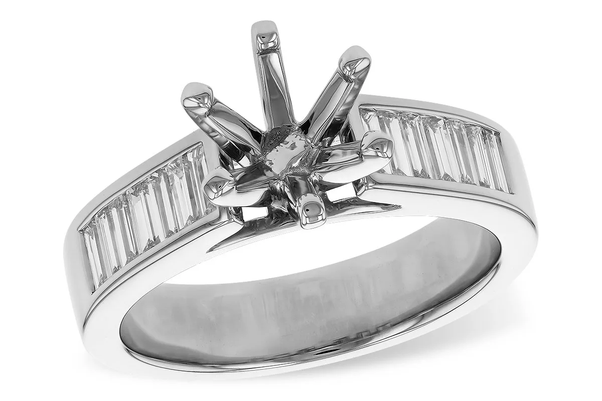 Diamond & Baguette Diamond Semi-Mount Engagement Ring in white gold