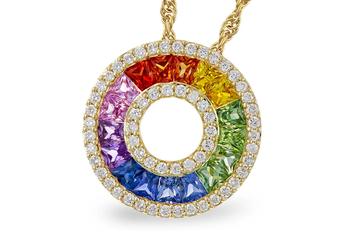 Multi-Color Gemstone & Sapphire Necklace in yellow gold