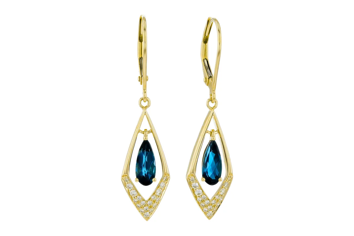 London Blue Topaz Earrings in yellow gold