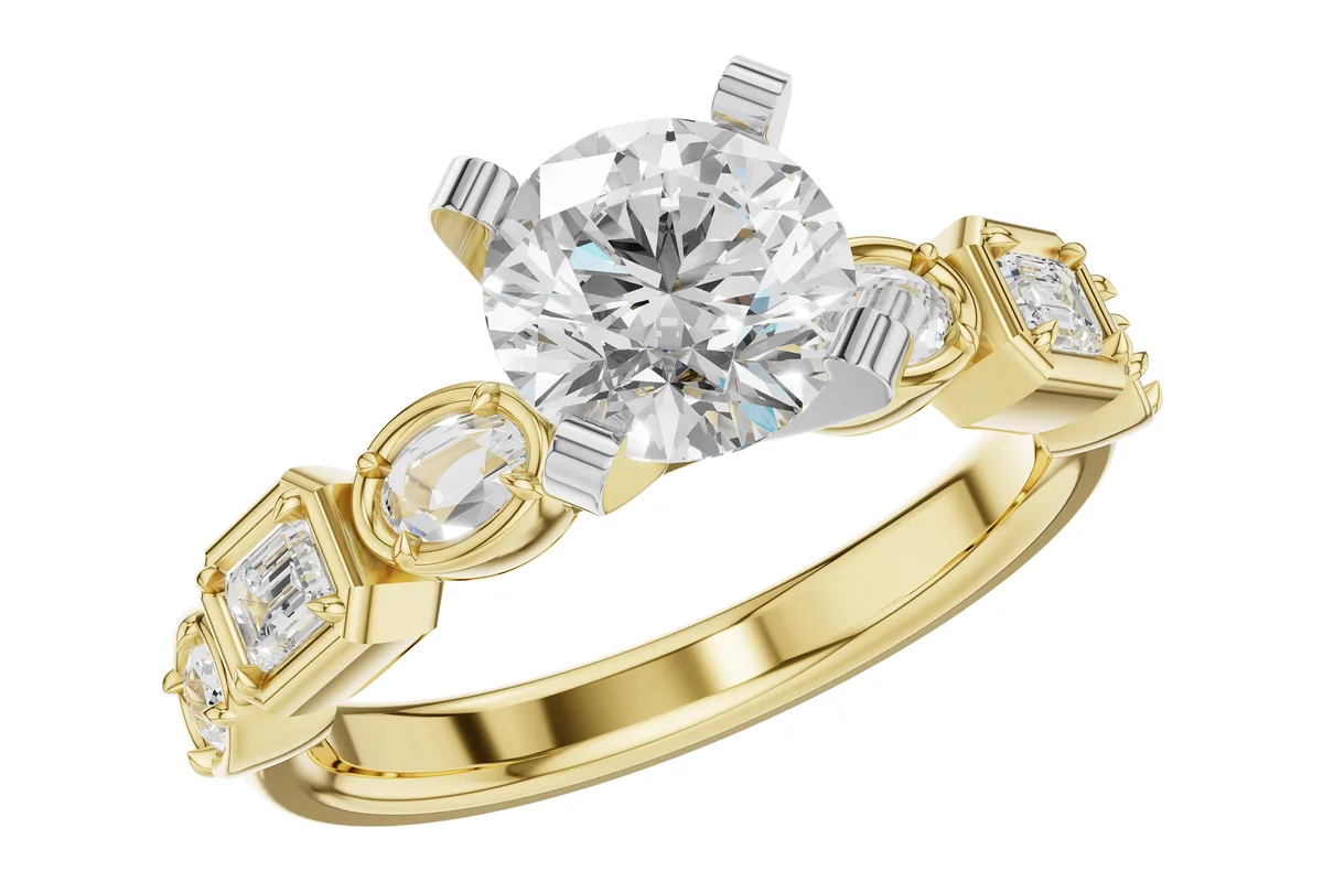 Fancy-Cut Diamond Semi-Mount Engagement Ring in yellow gold