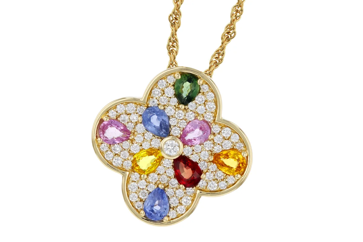 Multi-Color Gemstone & Sapphire Necklace in yellow gold