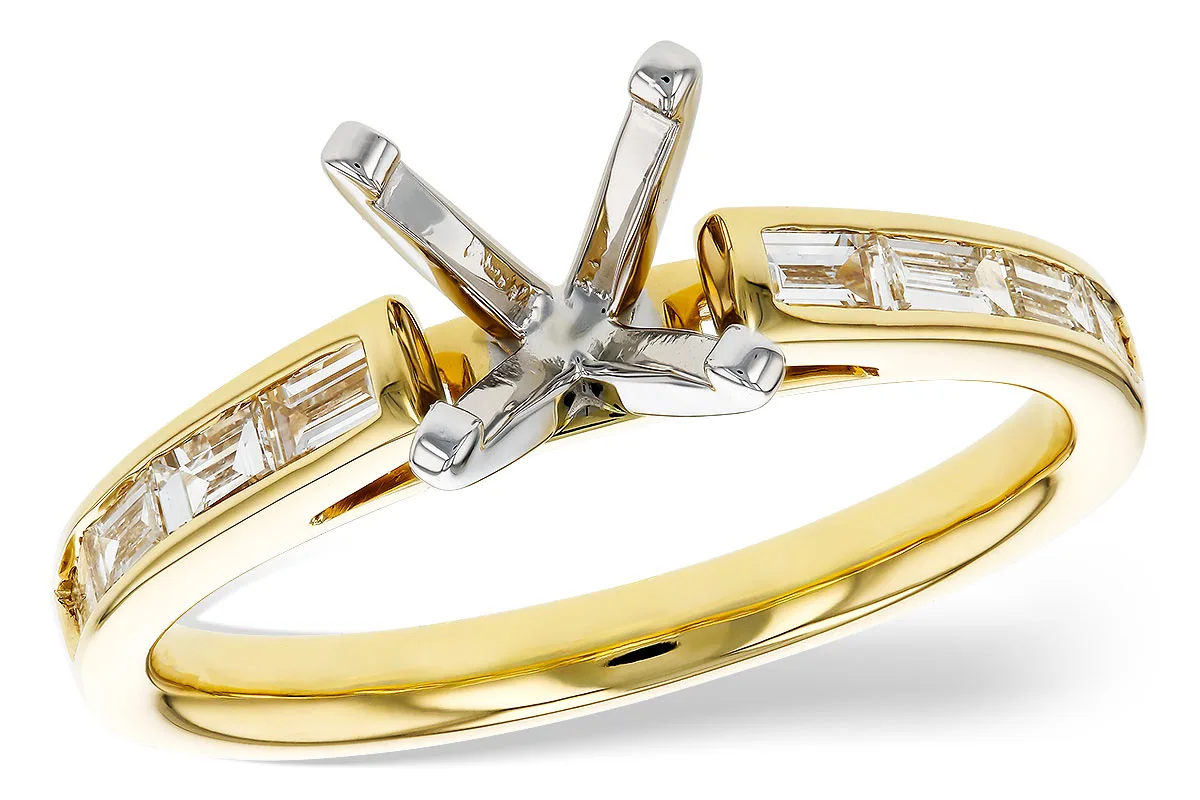 Diamond & Baguette Diamond Semi-Mount Engagement Ring in yellow gold