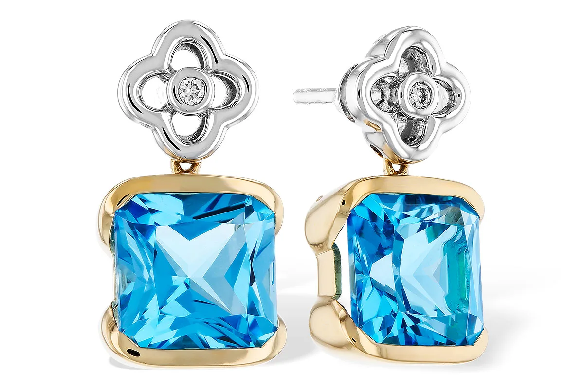 Blue Topaz Earrings in yellow & white