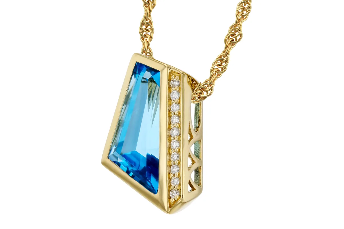 Swiss Blue Topaz Necklace in yellow gold