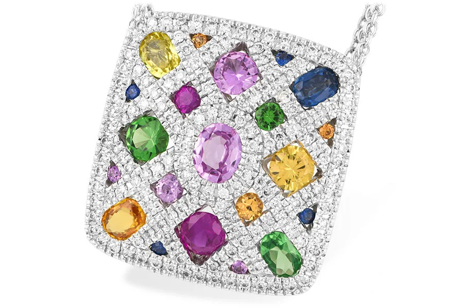 Multi-Color Gemstone Necklace in white gold