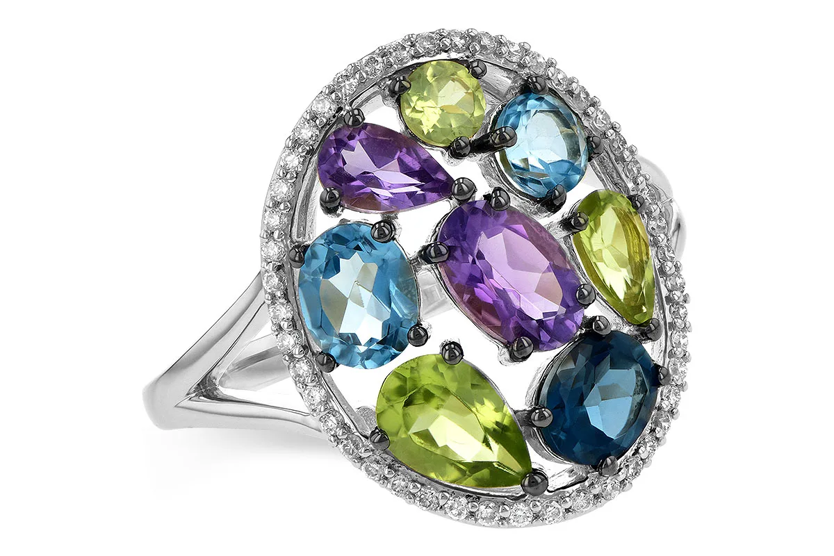 Multi-Color Gemstone Ring in white gold