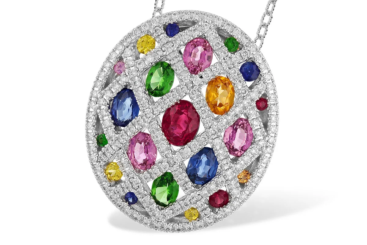 Multi-Color Gemstone Necklace in white gold