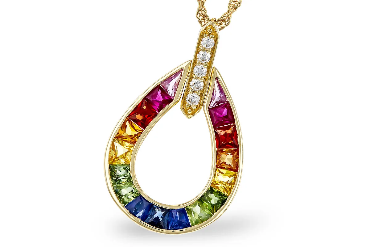 Multi-Color Gemstone & Sapphire Necklace in yellow gold