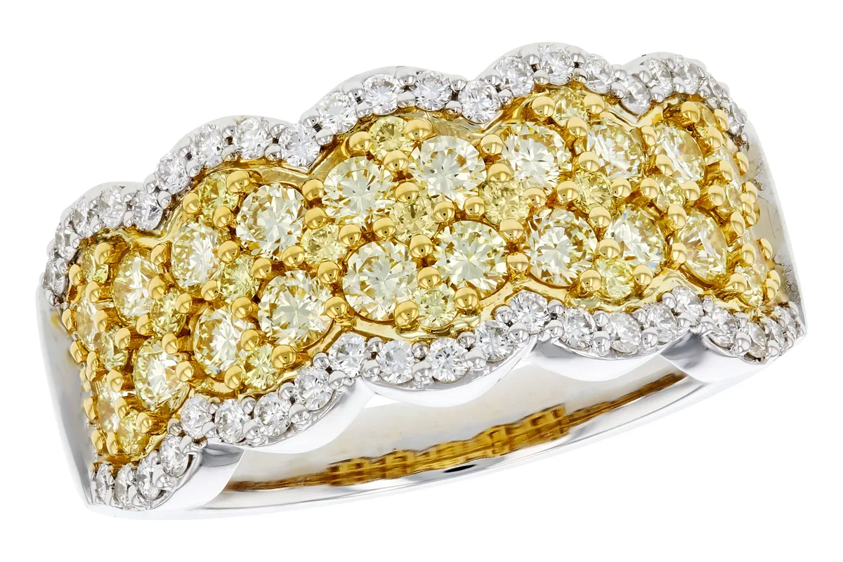 Diamond & Yellow Diamond Wedding Band in yellow & white