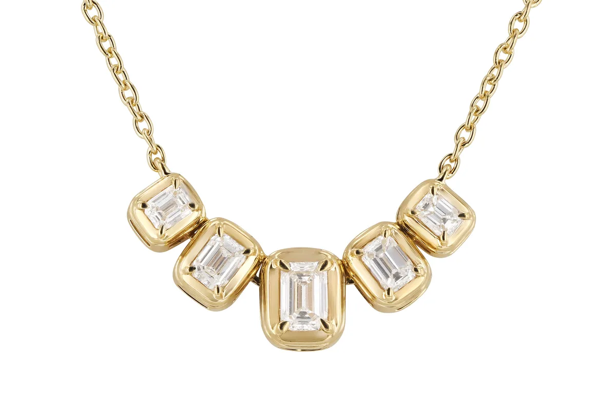 Emerald-Cut Diamond Necklace in yellow gold