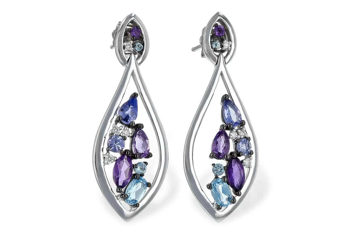 Multi-Color Gemstone Earrings in white gold