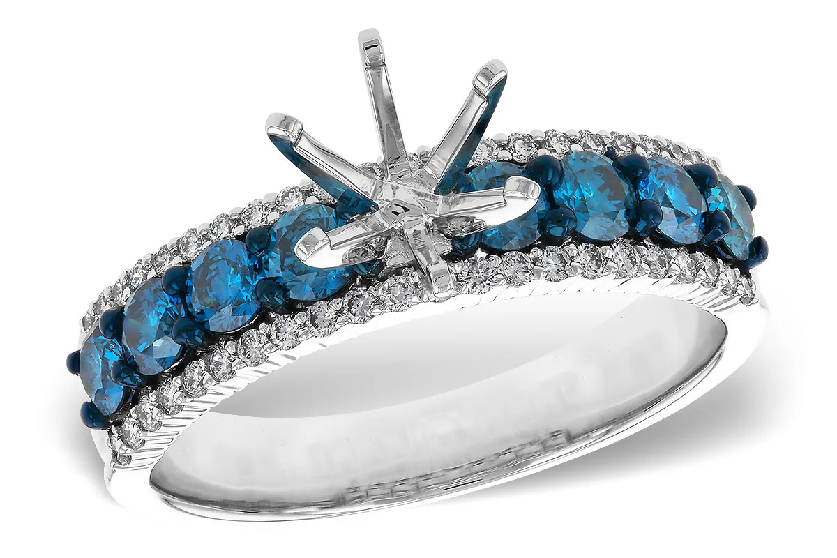 Diamond & Blue Diamond Semi-Mount Engagement Ring in white gold