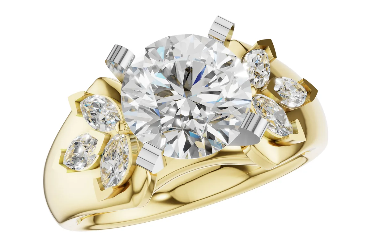 Marquise Diamond Semi-Mount Engagement Ring in yellow gold