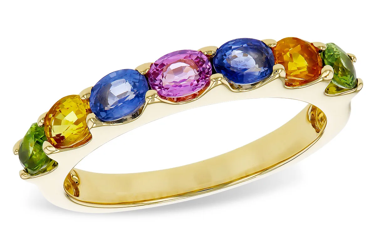 Multi-Color Gemstone & Sapphire Wedding Band in yellow gold